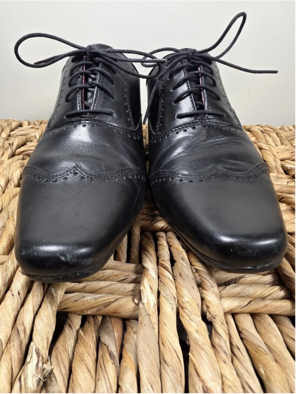 Next Hell For Leather Men's Black Leather Cap Toe Oxford Dress Shoes Sz 7 EU 41